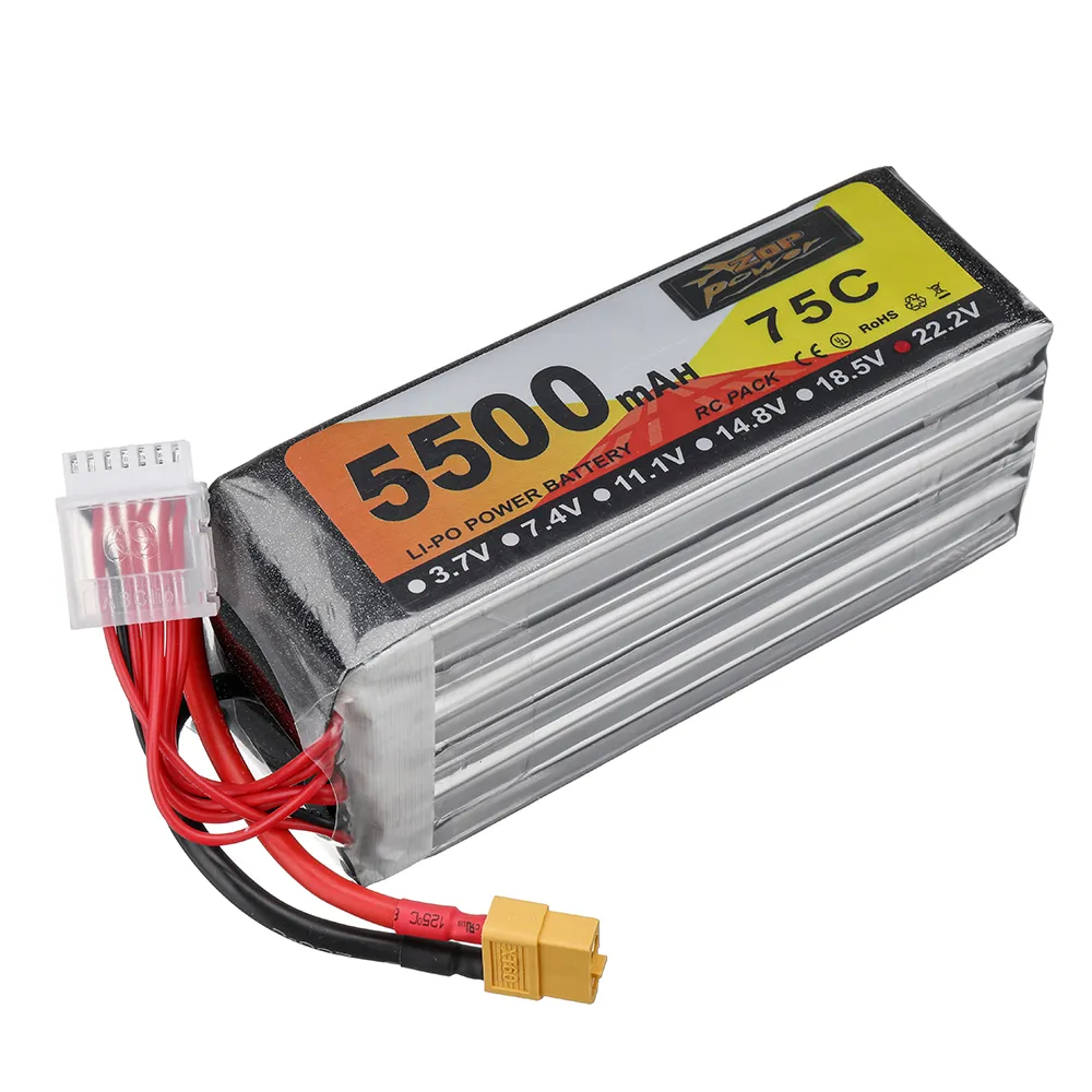 ZOP POWER 22.2V 5500mAh 75C 6S LiPo Battery XT60 Plug for RC Drone ZOP POWER 22.2V 5500mAh 75C 6S LiPo Battery XT60 Plug for RC Drone