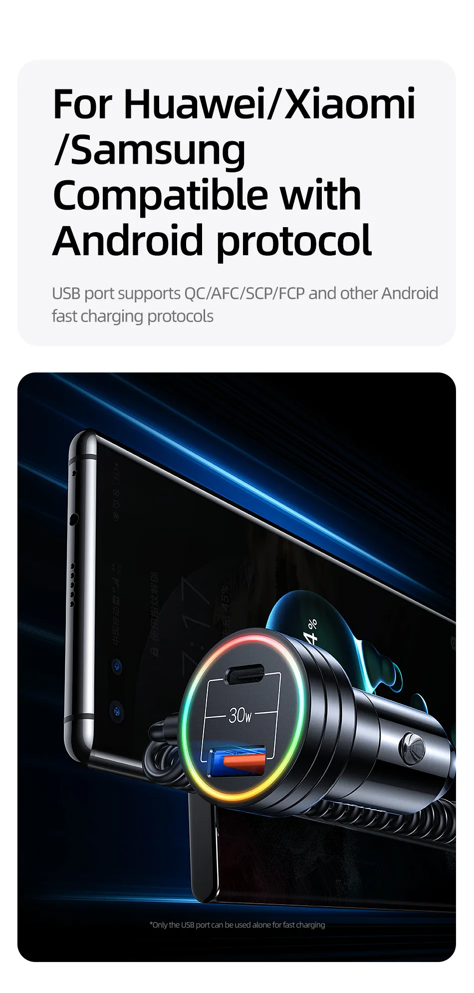 USAMS C33 60W 12-24V Car Charger USB Type C PD Fast Charge Hardware Plastic Belt with Aperture Spring Cable