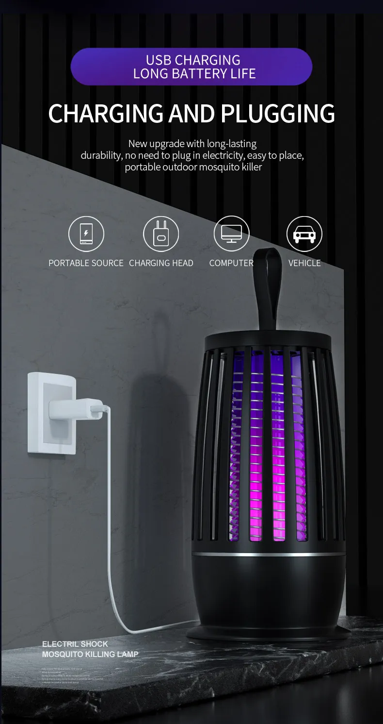 Portable LED Mosquito Killing Lamp Outdoor Indoor Camping Insect Killer Bug Zapper Qiuet Design