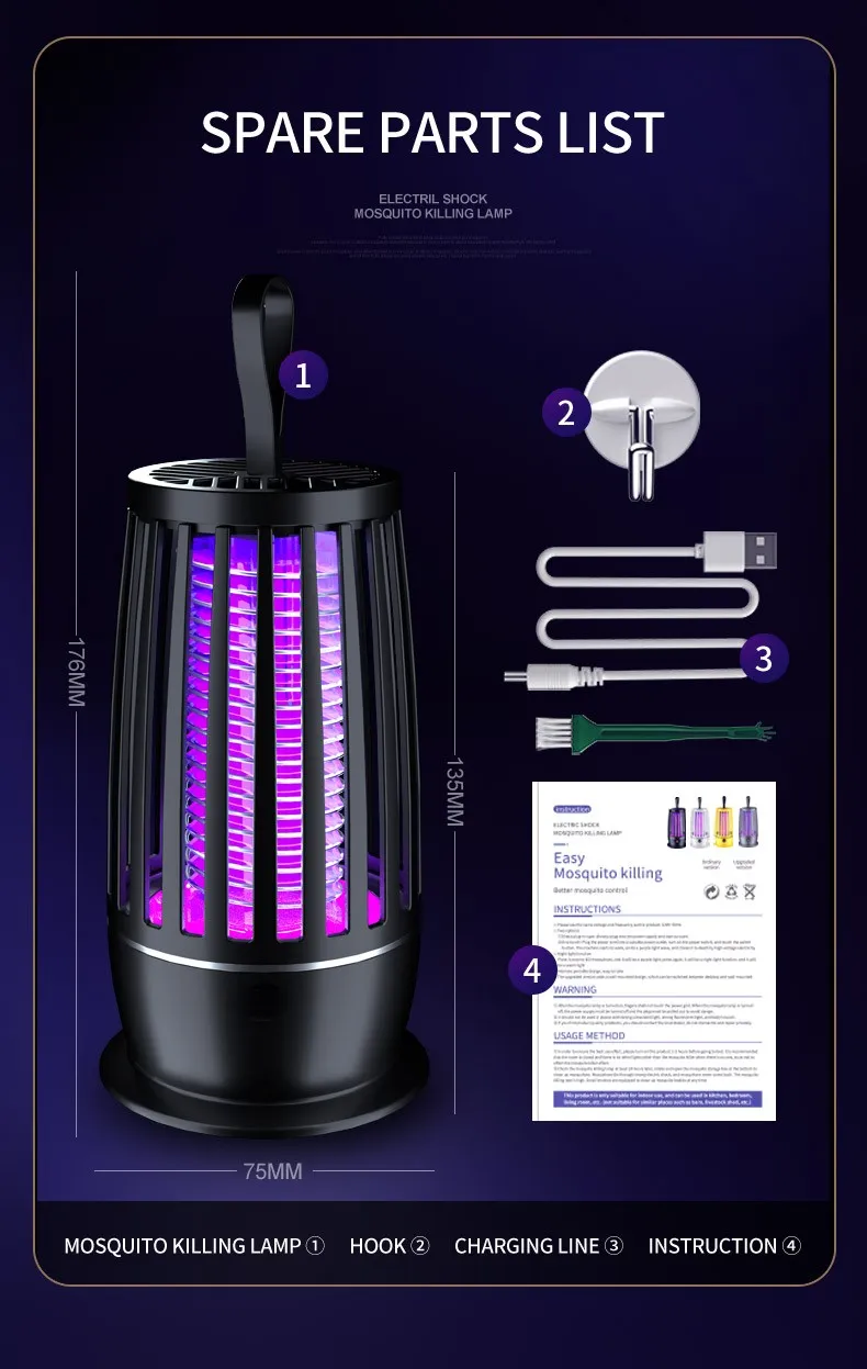 Portable LED Mosquito Killing Lamp Outdoor Indoor Camping Insect Killer Bug Zapper Qiuet Design