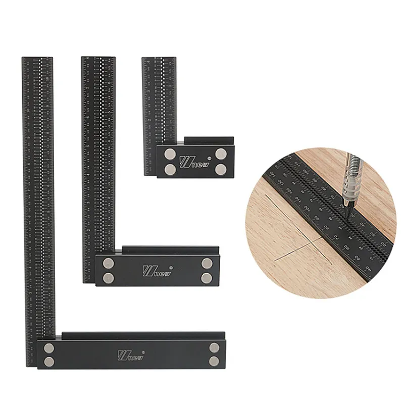 Wnew MM/Inch Precision Woodworking Square Aluminum Alloy Ruler Carpenter Line Drawing Marking Gauge Hole Scribing Ruler