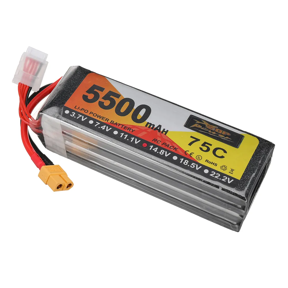 ZOP Power 14.8V 5500mAh 75C 4S LiPo Battery XT60 Plug for RC Drone ZOP Power 14.8V 5500mAh 75C 4S LiPo Battery XT60 Plug for RC Drone