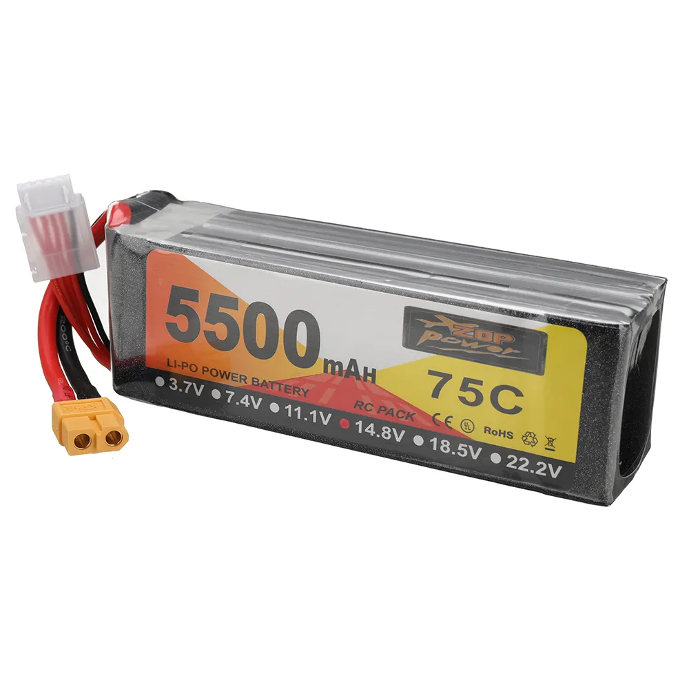 ZOP Power 14.8V 5500mAh 75C 4S LiPo Battery XT60 Plug for RC Drone ZOP Power 14.8V 5500mAh 75C 4S LiPo Battery XT60 Plug for RC Drone