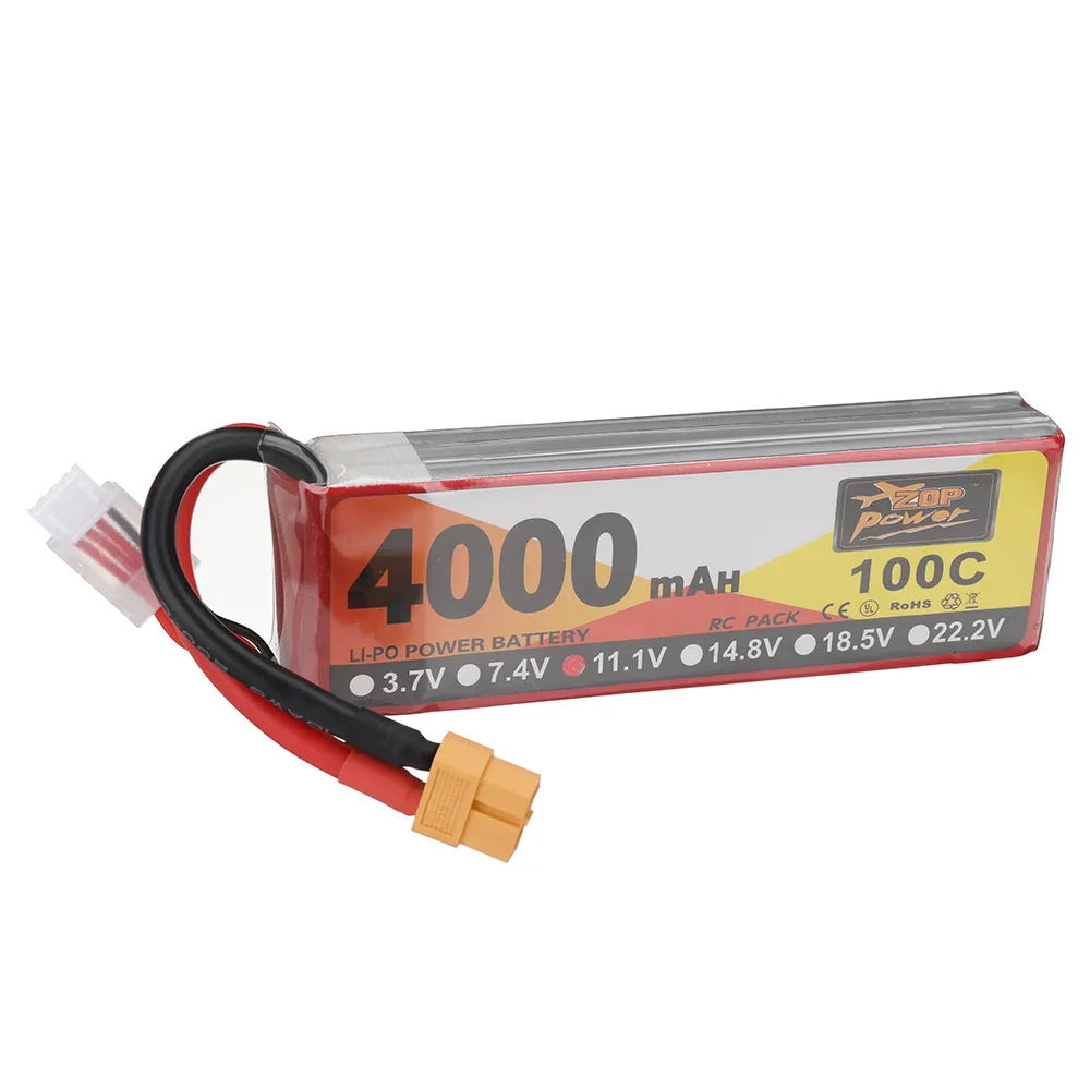ZOP Power 11.1V 4000mAh 100C 3S LiPo Battery XT60 Plug for RC Drone ZOP Power 11.1V 4000mAh 100C 3S LiPo Battery XT60 Plug for RC Drone