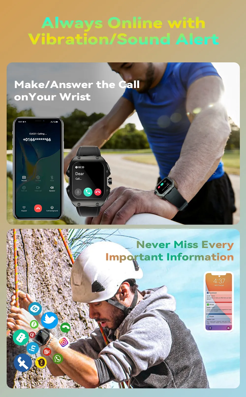 [75 Days Standby]Rogbid Mille 1.91 inch IPS 5ATM IP69K Waterproof BT5.3 Heart Rate Blood Pressure SpO2 Monitor Fitness Tracker Outdoor Rugged Smart Watch