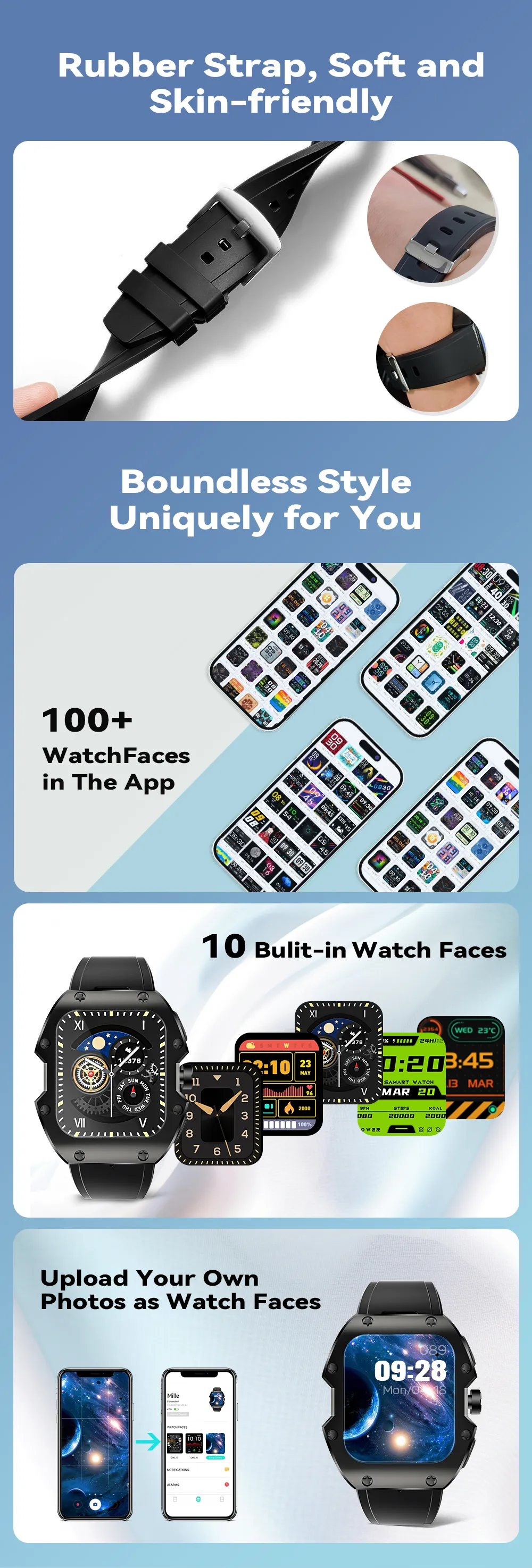 [75 Days Standby]Rogbid Mille 1.91 inch IPS 5ATM IP69K Waterproof BT5.3 Heart Rate Blood Pressure SpO2 Monitor Fitness Tracker Outdoor Rugged Smart Watch