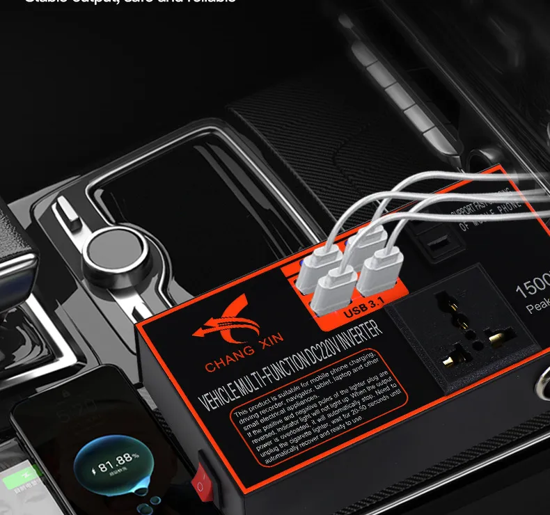 200W Car Power Inveter DC 12V/24V to AC 220V Converter Socket 4 USB Fast Charger