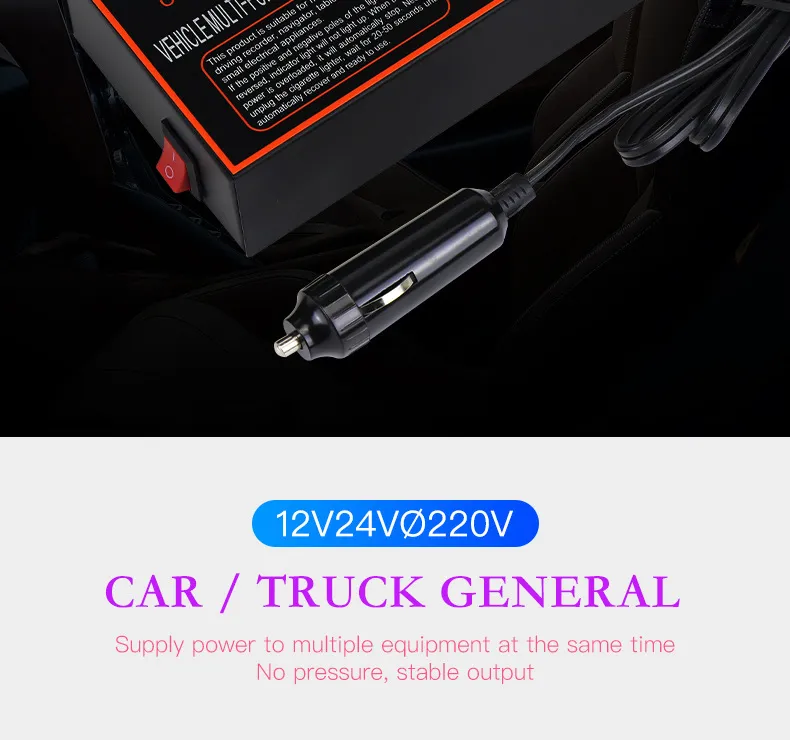 200W Car Power Inveter DC 12V/24V to AC 220V Converter Socket 4 USB Fast Charger