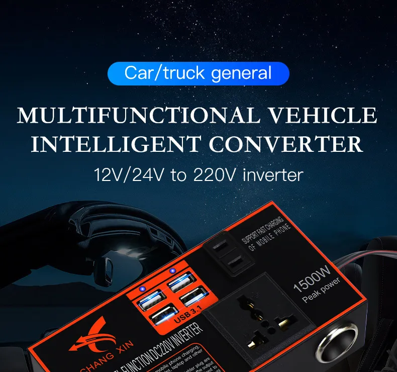 200W Car Power Inveter DC 12V/24V to AC 220V Converter Socket 4 USB Fast Charger
