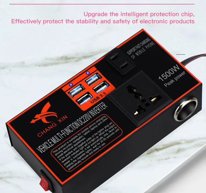 200W Car Power Inveter DC 12V/24V to AC 220V Converter Socket 4 USB Fast Charger