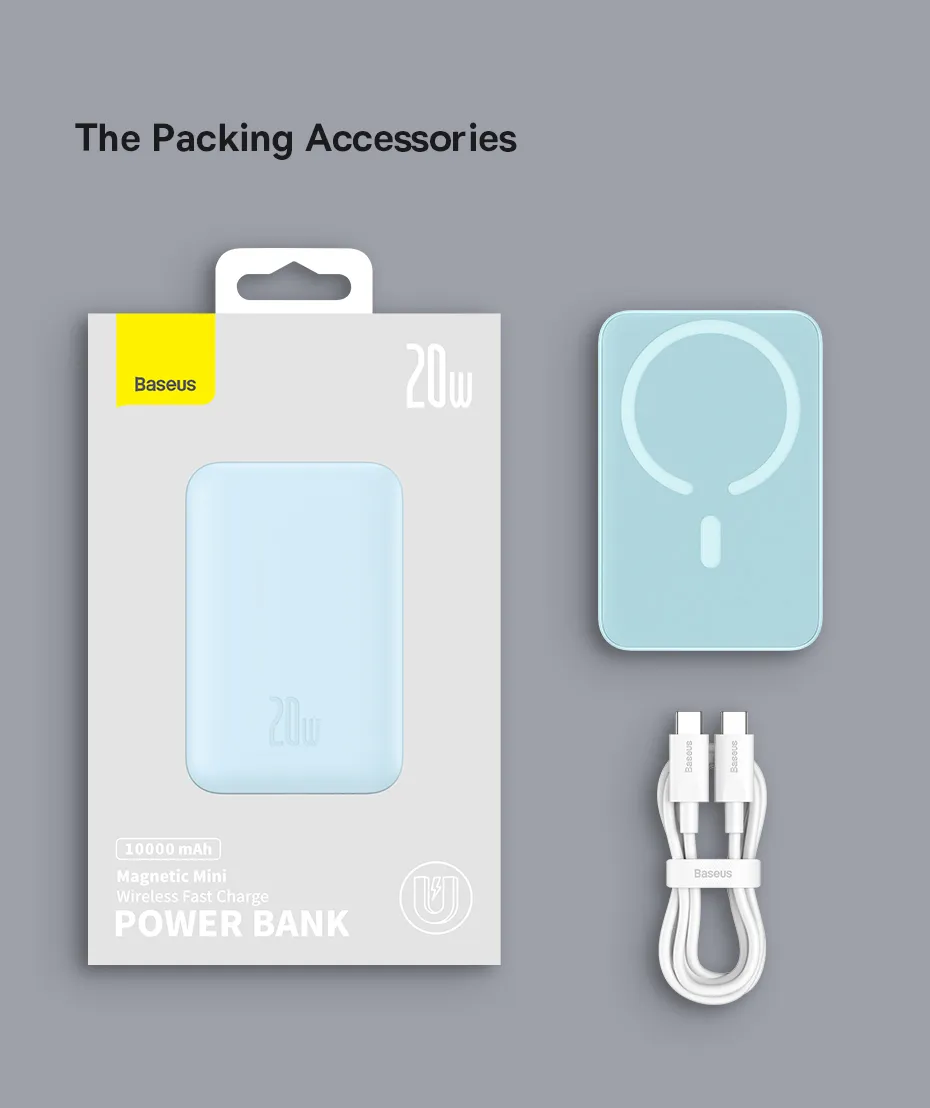 Baseus 20W 10000mAh Mini Power Bank Magnetico con Ricarica Rapida Wireless per iPhone 13 Pro Max per Samsung Galaxy Note S21 Ultra Huawei Mate40 OnePlus 8 Pro