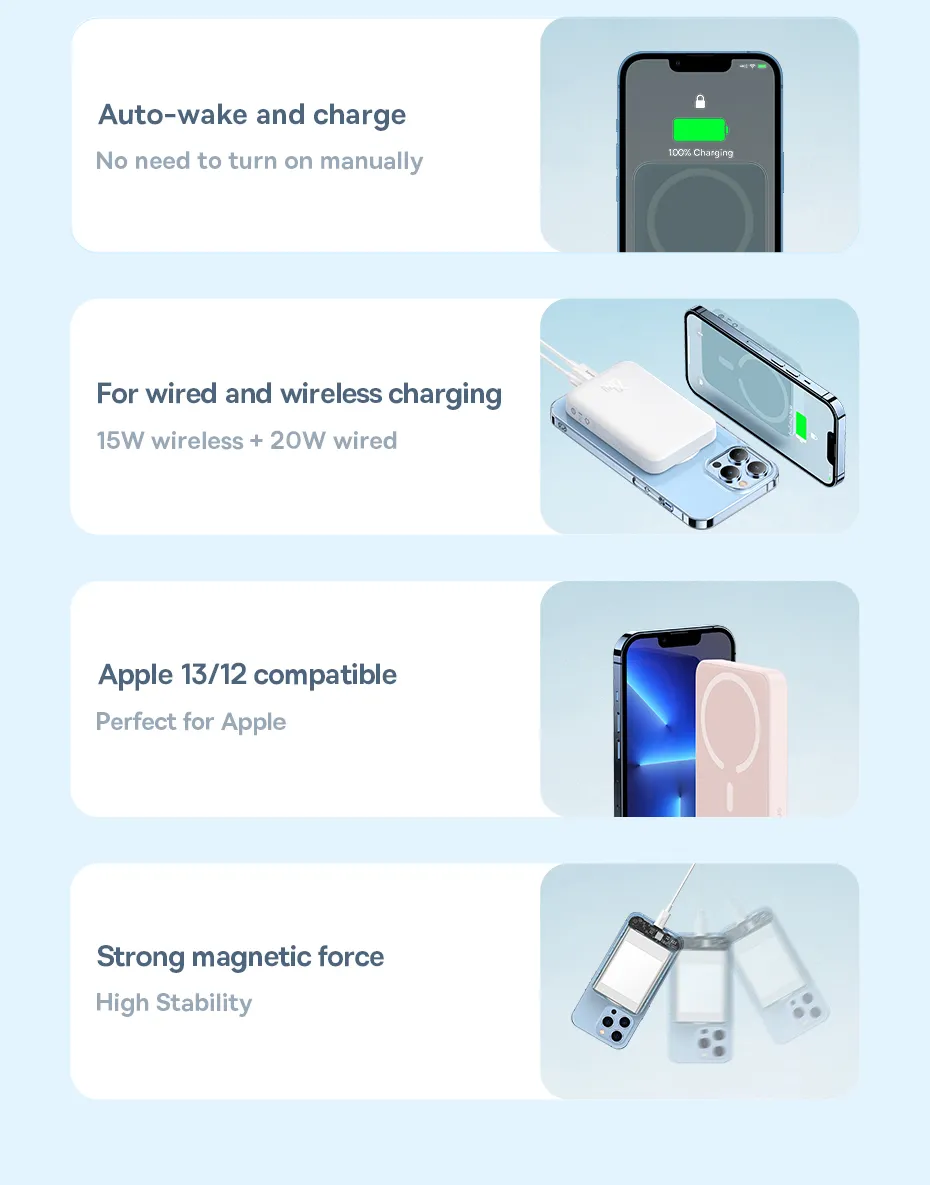 Baseus 20W 10000mAh Mini Power Bank Magnetico con Ricarica Rapida Wireless per iPhone 13 Pro Max per Samsung Galaxy Note S21 Ultra Huawei Mate40 OnePlus 8 Pro