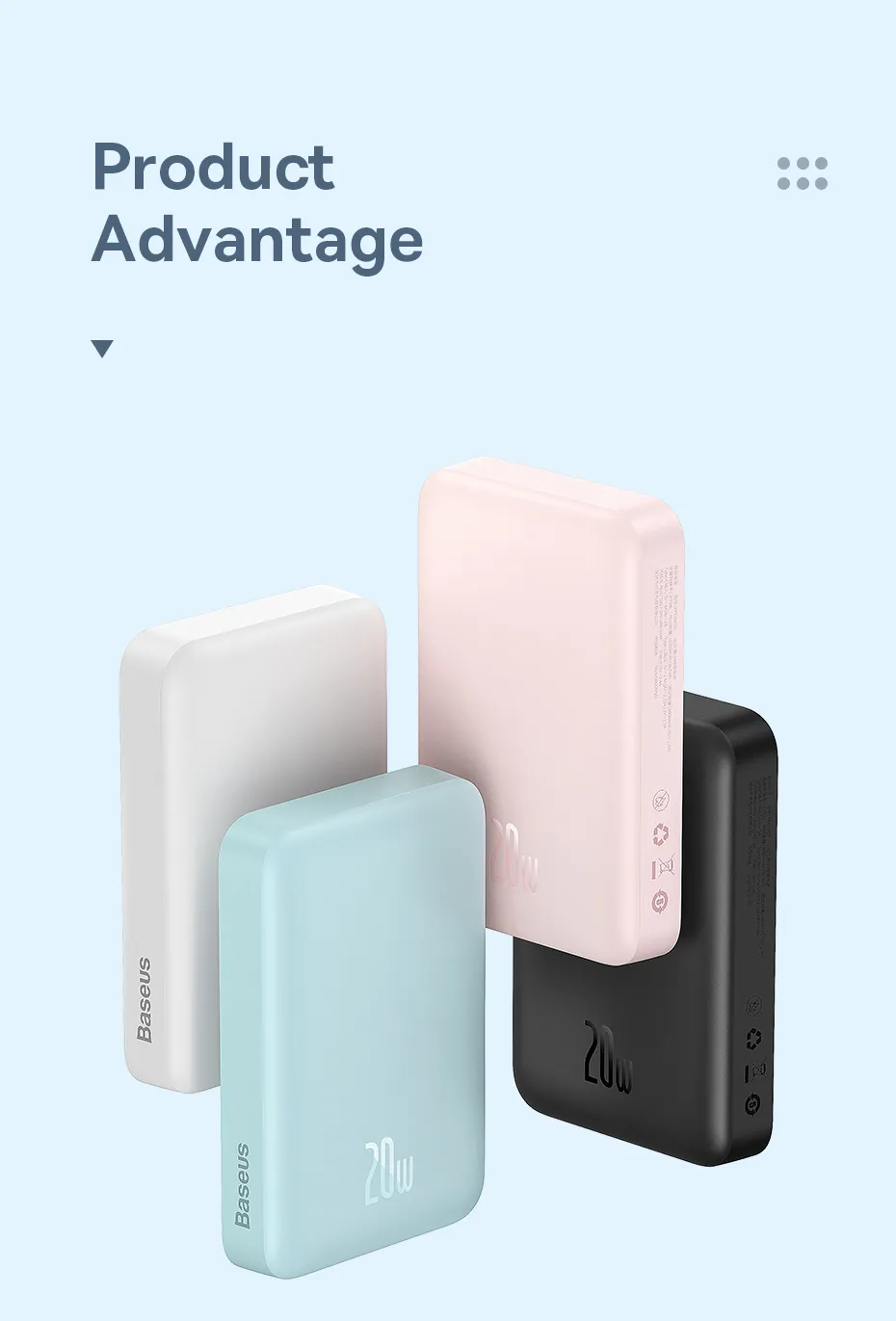 Baseus 20W 10000mAh Mini Power Bank Magnetico con Ricarica Rapida Wireless per iPhone 13 Pro Max per Samsung Galaxy Note S21 Ultra Huawei Mate40 OnePlus 8 Pro