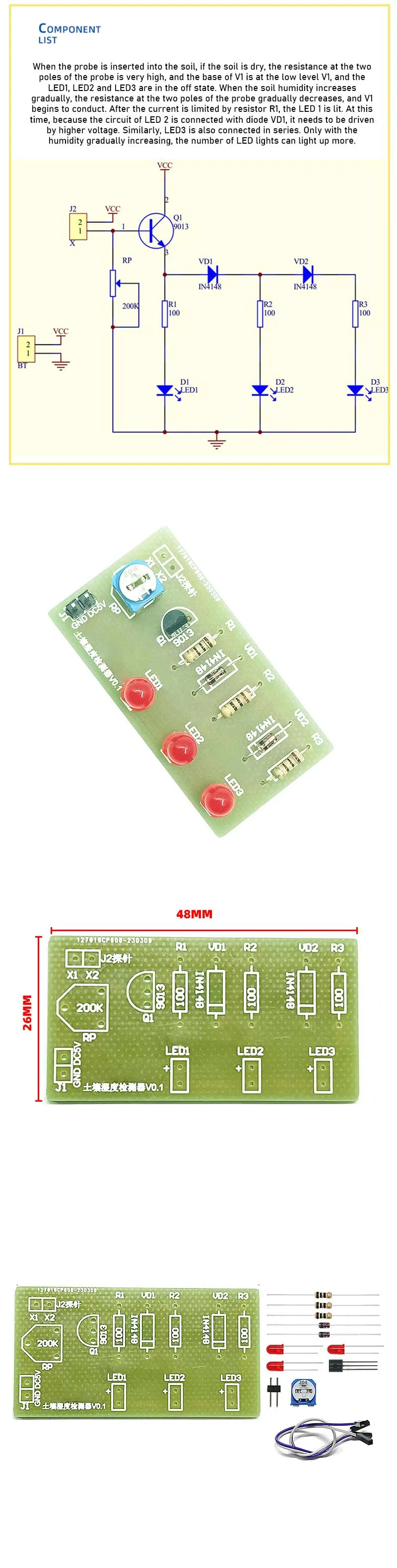 DIY Electronic Kit for Soil Moisture LED Light Detector