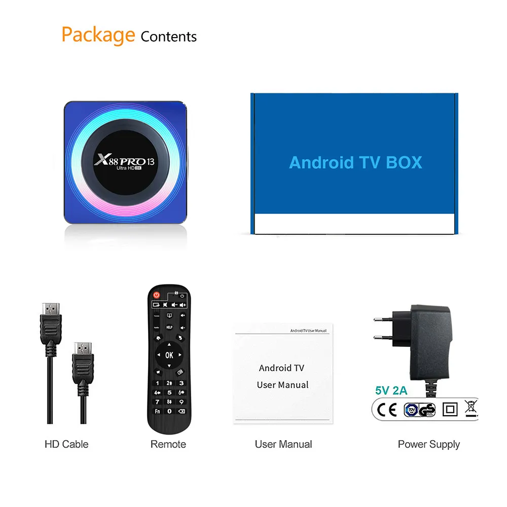 X88 Pro TV Box Android13.0 Rockchip RK3528 Quad-Core 4+64GB Cortex-A53 Support 8K Video Decoding Wifi6 BT5.0 Set Top Box