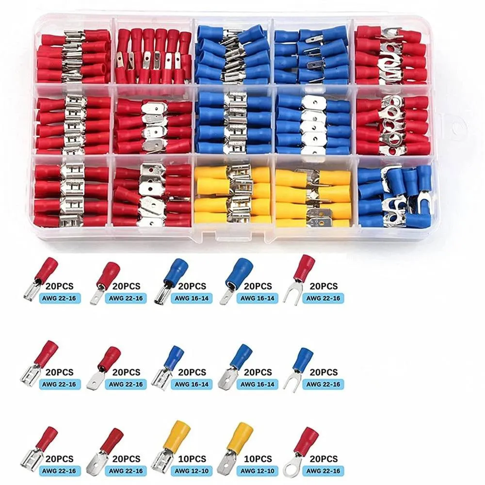280Pcs Spade Terminals Insulated Cable Connector Electrical Wire Crimp Butt Ring Fork Set Lugs Rolled Kit