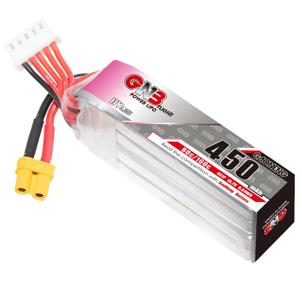 Gaoneng GNB 15.2V 450mAh 80C 4S HV LiPo Battery XT30 Plug for iFlight A85 Gaoneng GNB 15.2V 450mAh 80C 4S HV LiPo Battery XT30 Plug for iFlight A85