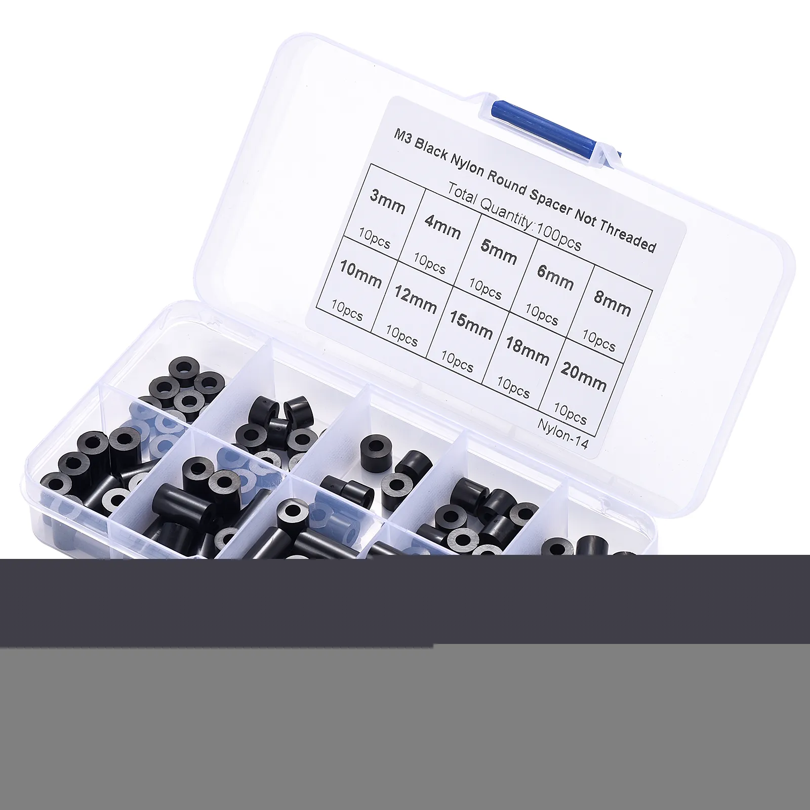 100pcs M3 Black Nylon Round ABS Metric Spacer Insulation Plastic Standoff Not Threaded for Screw Assortment Kit Set