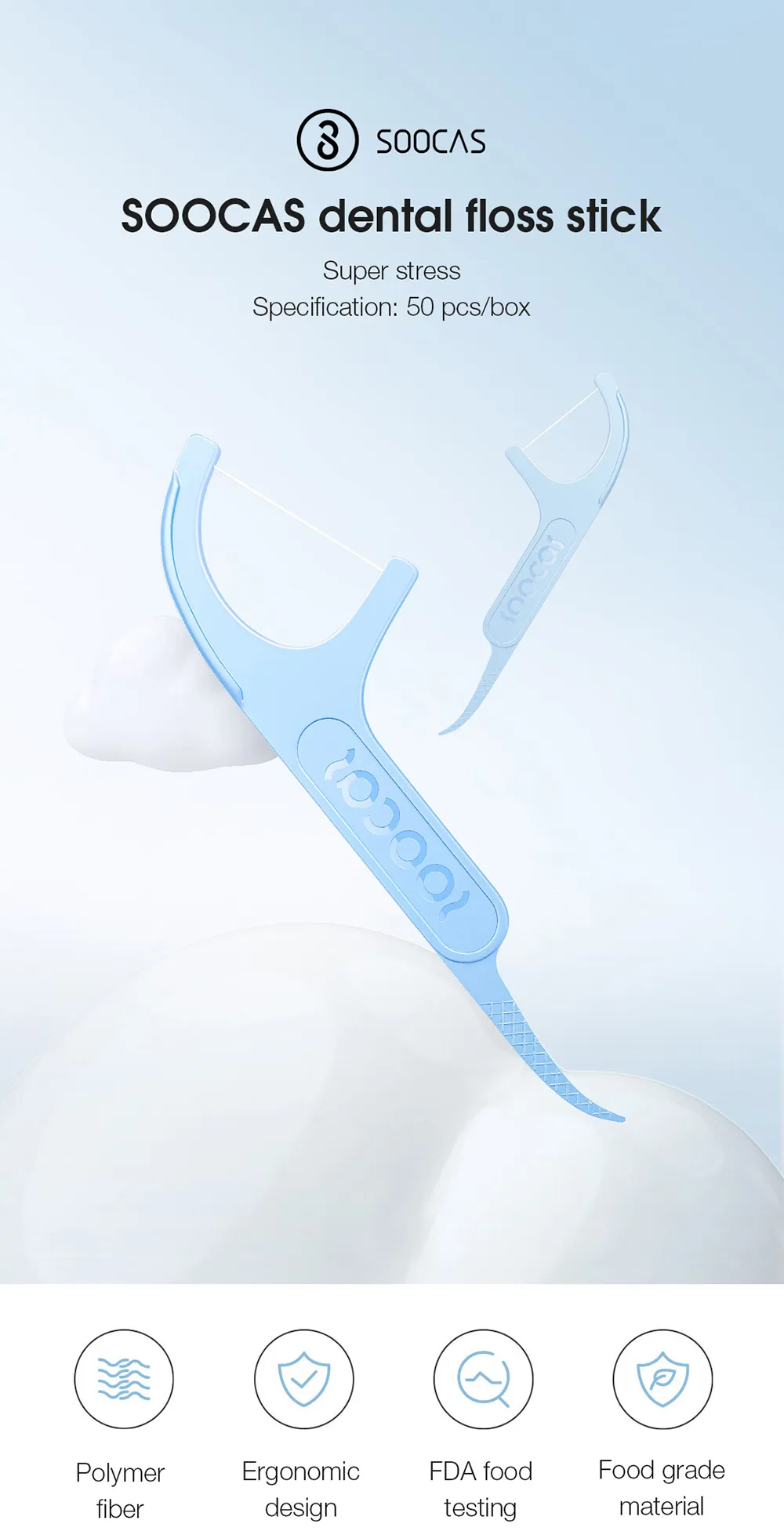 SOOCAS 50pcs Care Professional Dental Floss Ergonomic Design Testing Food Grade