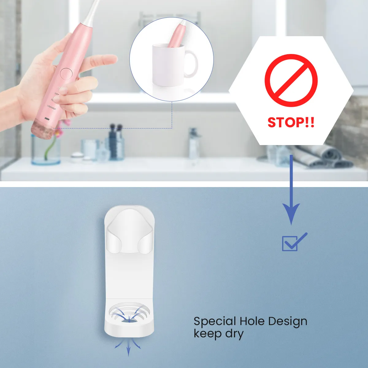 Wall Mounted Electric Toothbrush Holder Bathroom Holder Bracket Plastic Products Toothpaste Storage Rack