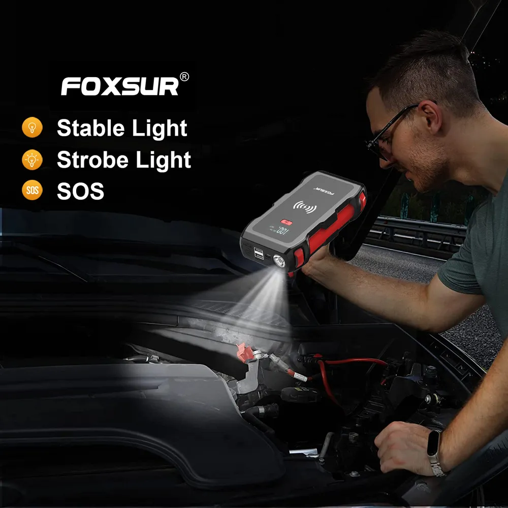 FOXSUR 26800mAh Starthilfe 12V Power Bank Auto Notfall Start Netzteil 5V/2A Mit LED Licht