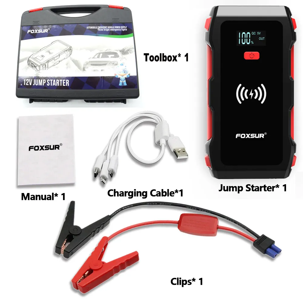 FOXSUR 26800mAh Starthilfe 12V Power Bank Auto Notfall Start Netzteil 5V/2A Mit LED Licht