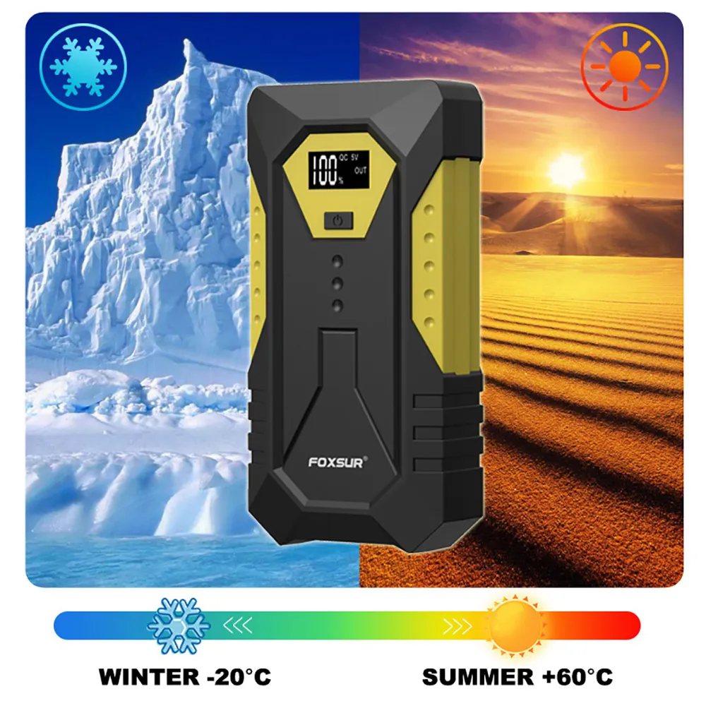 FOXSUR 26800mAh Starthilfe Power Bank 12V 800A Spitzenstrom Auto Notstromversorgung mit LED-Licht