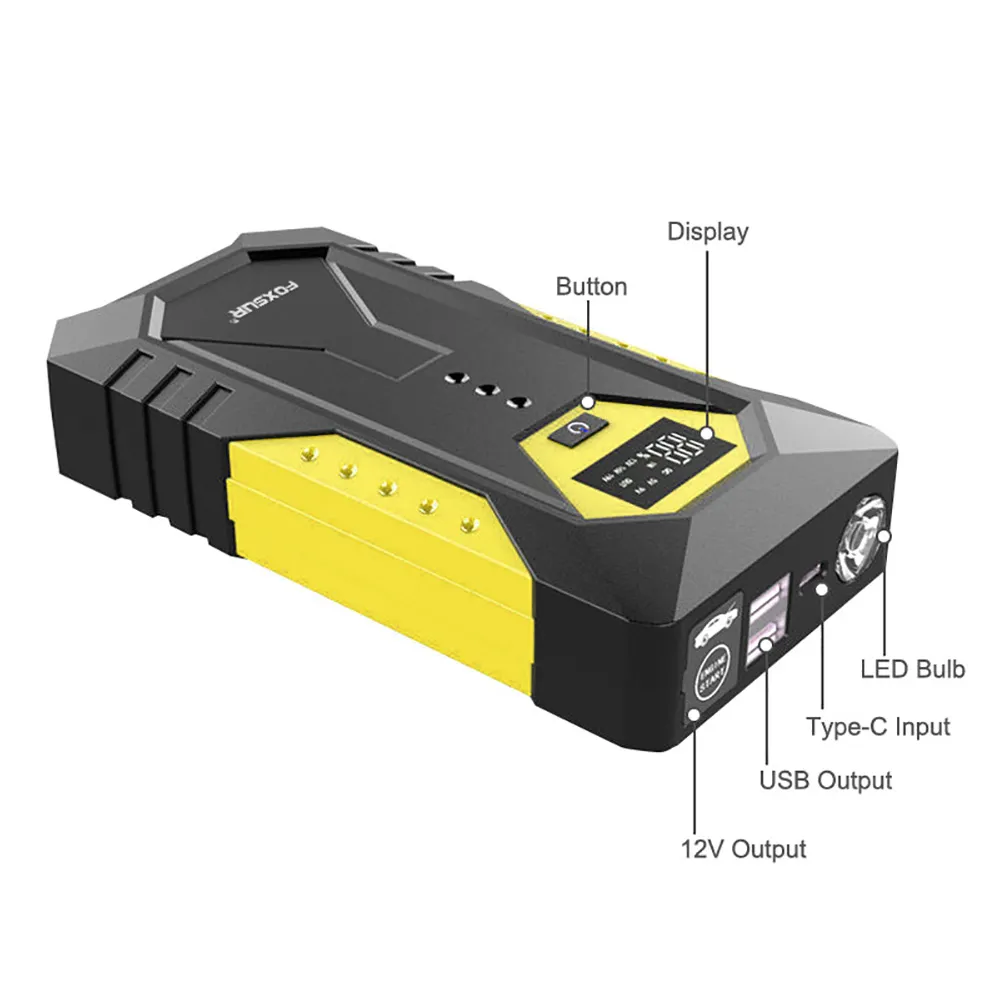 FOXSUR 26800mAh Starthilfe Power Bank 12V 800A Spitzenstrom Auto Notstromversorgung mit LED-Licht