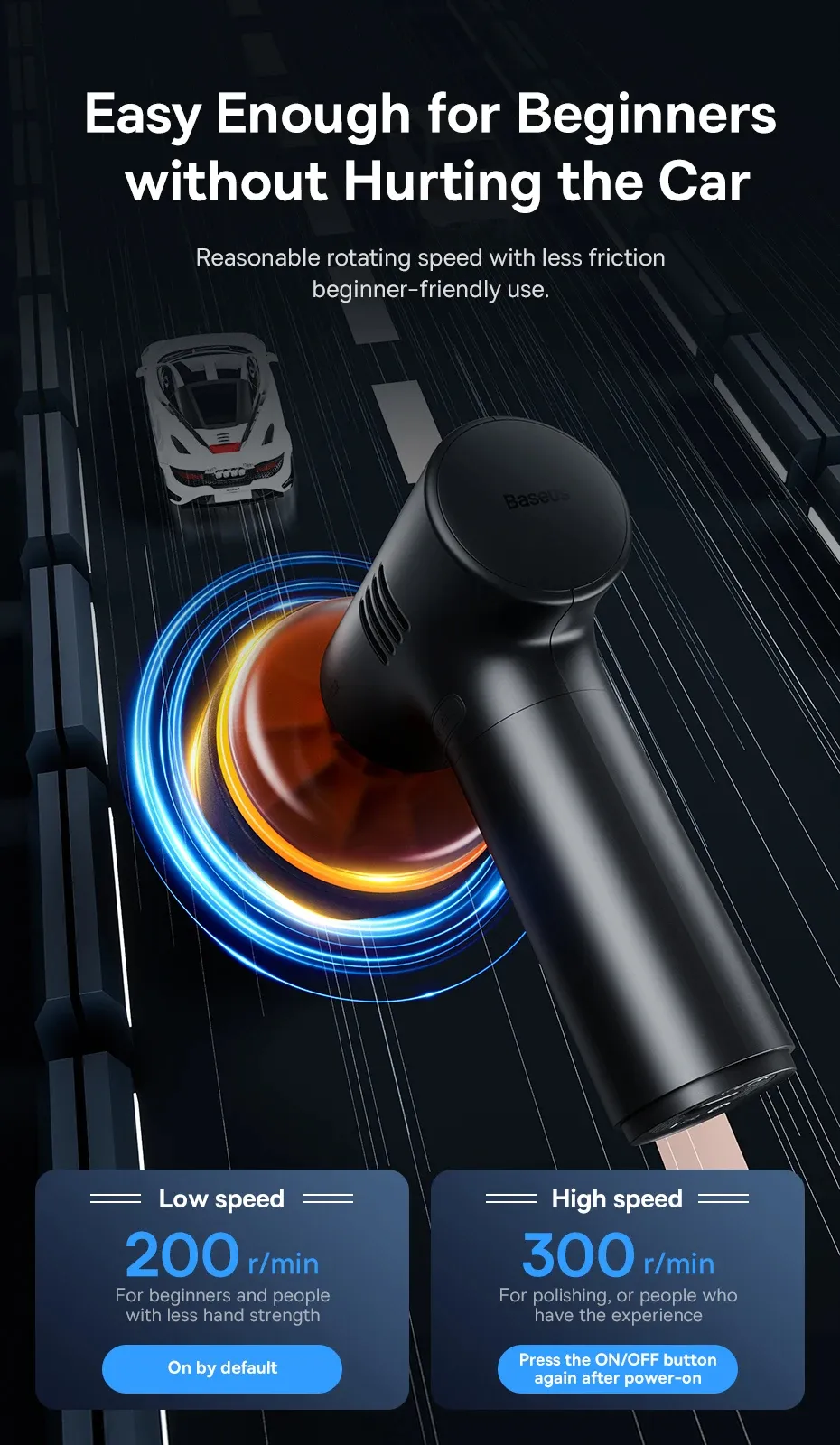 Baseus Car Polishing Machine Cordless Mini Electric Polisher With Adjust Speed Cordless Polish For Car Home