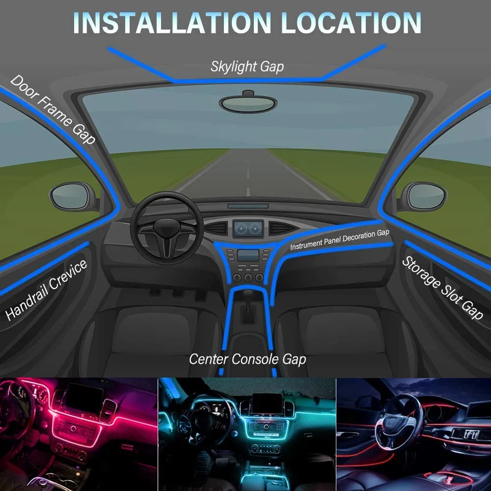 1IN1 2M RGB LED Atmosphere Car Interior Ambient Light Strips Light by App Control Neon LED Dash Board Decorative Lamp