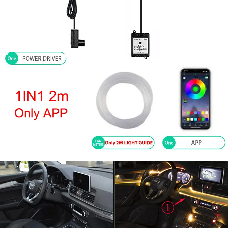 1IN1 2M RGB LED Atmosphere Car Interior Ambient Light Strips Light by App Control Neon LED Dash Board Decorative Lamp