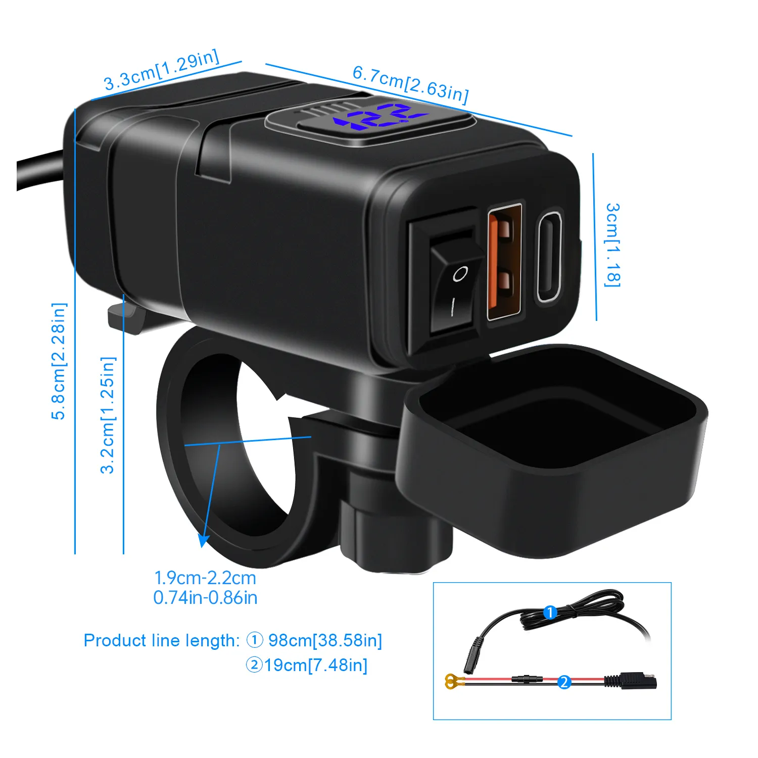 12V-24V QC3.0 Motorcycle USB Charger Adapter with Switch Voltmeter Socket Motor Charger Waterproof For Phone GPS