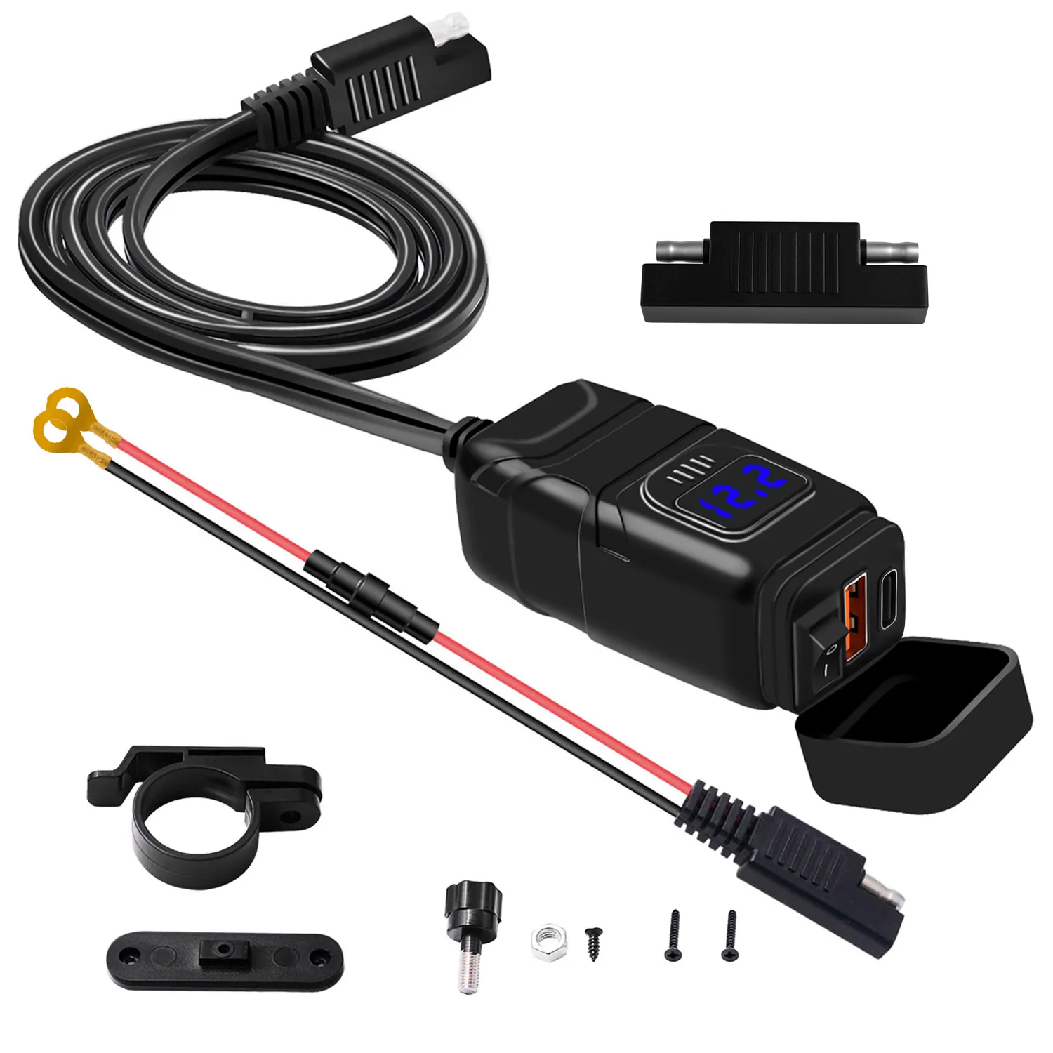 12V-24V QC3.0 Motorcycle USB Charger Adapter with Switch Voltmeter Socket Motor Charger Waterproof For Phone GPS