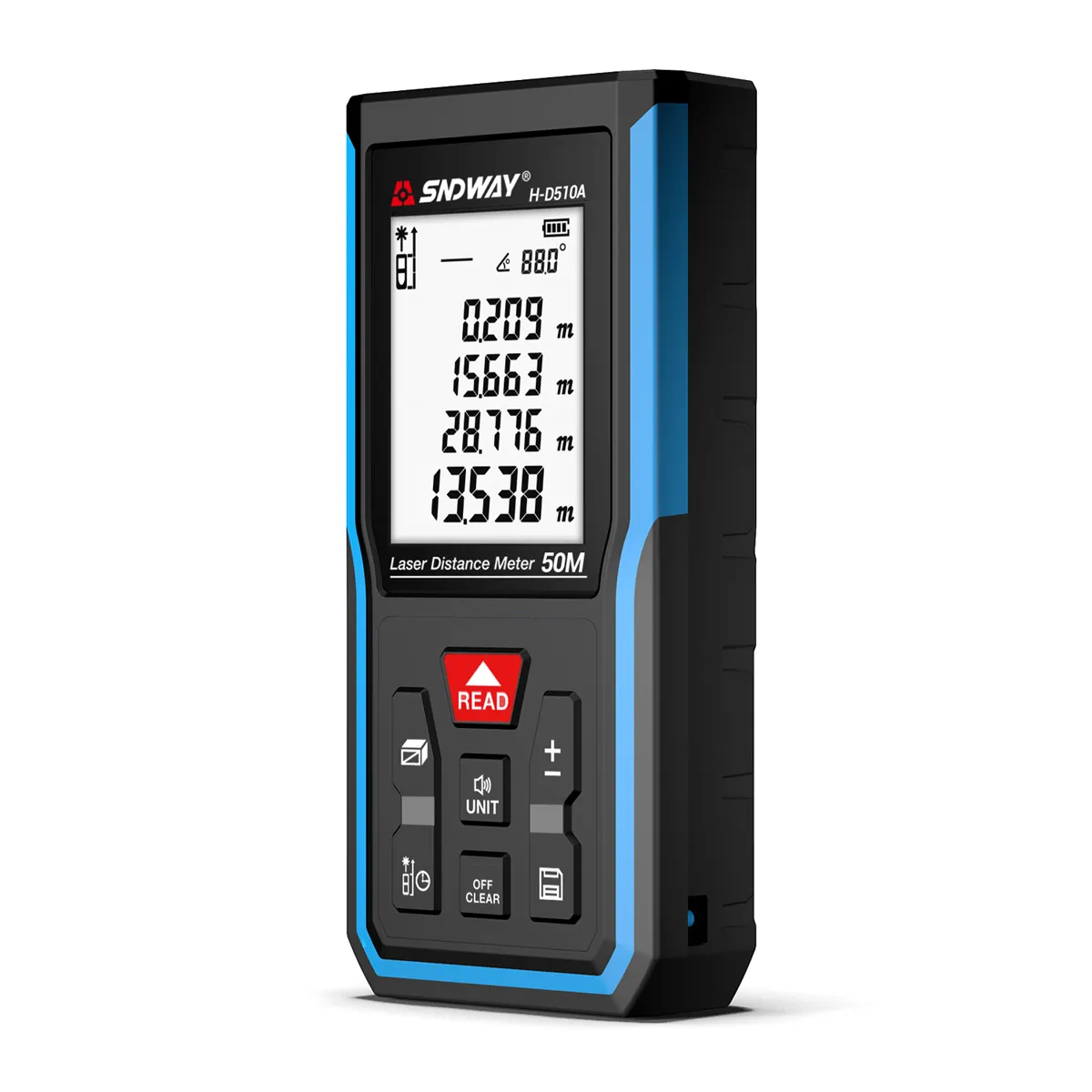 SNDWAY H-D510A/E 50mLaser Distance Meter with Electronic Angle Area Volume Pythagorean Theorem Measurement 2.0 HD Screen 99 Data Storage 850mAH Lithium Battery SNDWAY H-D510A/E 50mLaser Distance Meter with Electronic Angle Area Volume Pythagorean Theorem Measurement 2.0 HD Screen 99 Data Storage 850mAH Lithium Battery
