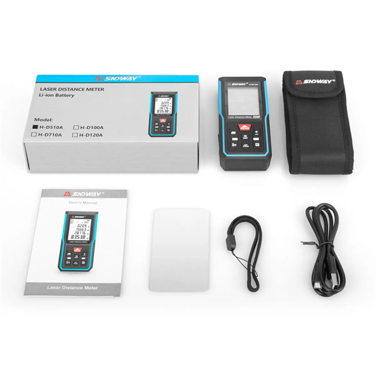 SNDWAY H-D510A/E 50mLaser Distance Meter with Electronic Angle Area Volume Pythagorean Theorem Measurement 2.0 HD Screen 99 Data Storage 850mAH Lithium Battery SNDWAY H-D510A/E 50mLaser Distance Meter with Electronic Angle Area Volume Pythagorean Theorem Measurement 2.0 HD Screen 99 Data Storage 850mAH Lithium Battery
