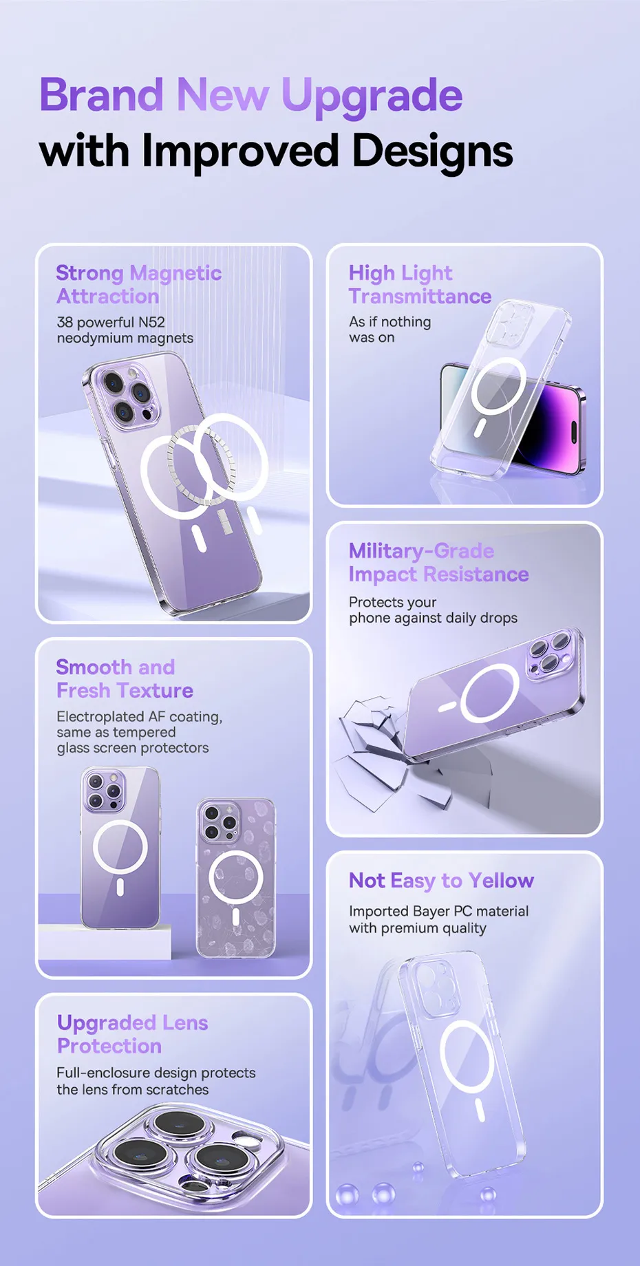 Baseus Case for iPhone 14 6.1 inch Crystal Series Magnetic Phone Case with High Light Transmittance
