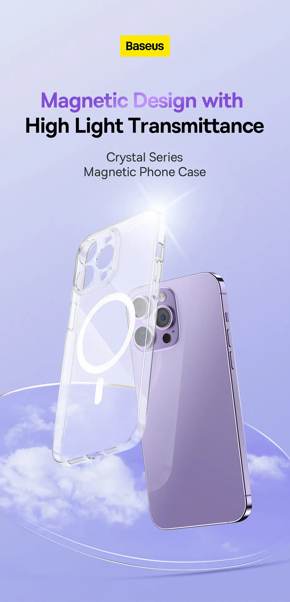 Baseus Case for iPhone 14 6.1 inch Crystal Series Magnetic Phone Case with High Light Transmittance