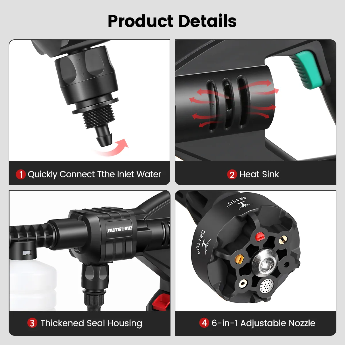 AUTSOME 6 In 1 Cordless Car High Pressure Car Washer Washing Cleaner Machine Water Spayer