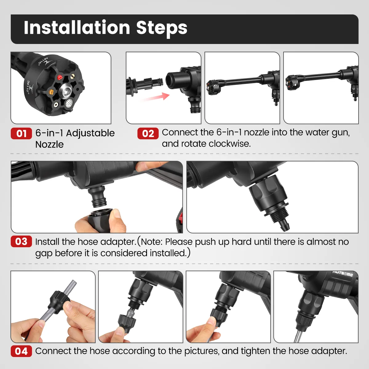 AUTSOME 6 In 1 Cordless Car High Pressure Car Washer Washing Cleaner Machine Water Spayer