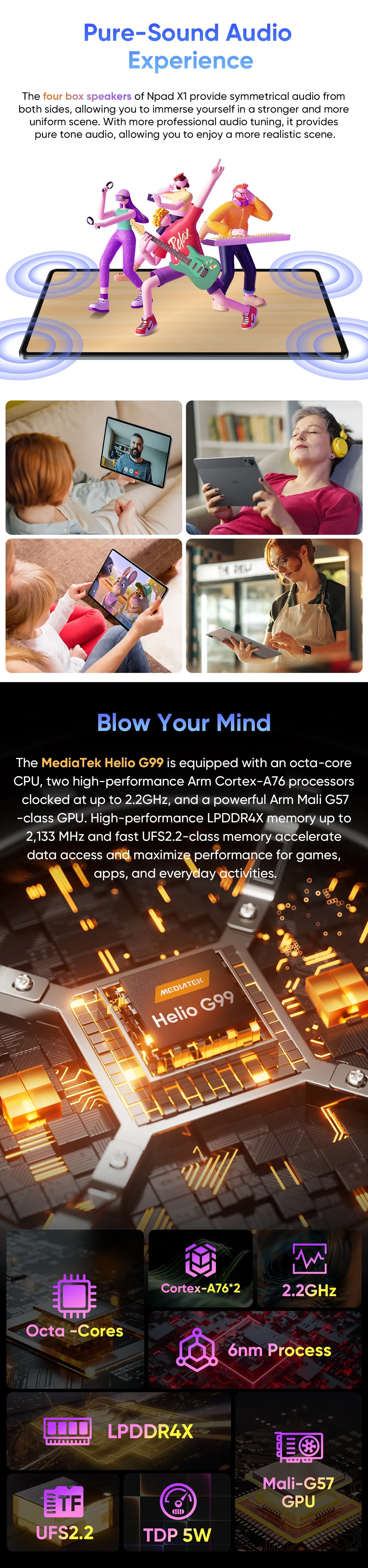 N-One NPad X1 Helio G99 MTK8781 Octa Core 16GB RAM 128GB ROM Netflix Widevine L1 Face Unlock 4G LTE 11 Inch 2K Screen Android 13 Tablet With Case Cover And Glass Screen Protector