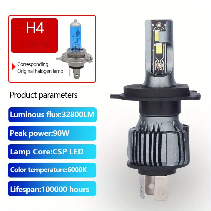 2pcs DC9-16V Universal Car LED Headlight 32800LM H4 H7 LED Bulb 3570 Chip 90W Fog Light IP67 Waterproof 6000K