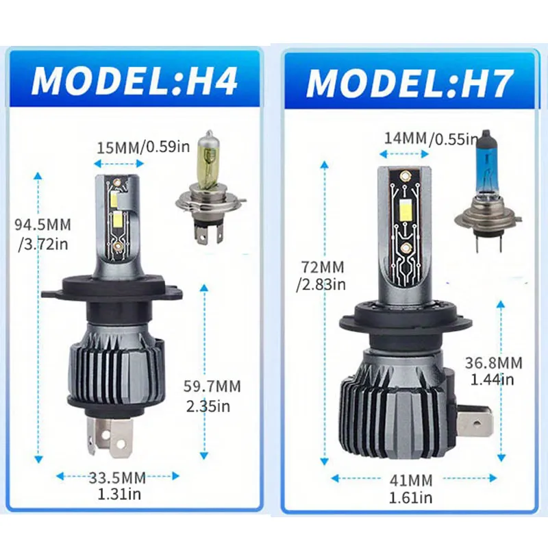 2pcs DC9-16V Universal Car LED Headlight 32800LM H4 H7 LED Bulb 3570 Chip 90W Fog Light IP67 Waterproof 6000K
