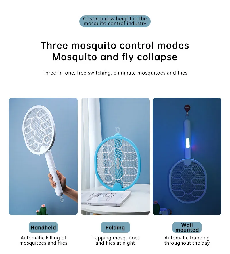 AGSIVO 3 In 1 3000V Cordless Rechargeable Electric Mosquito Bug Zapper Foldable Handheld Mosquito Killing Lamp