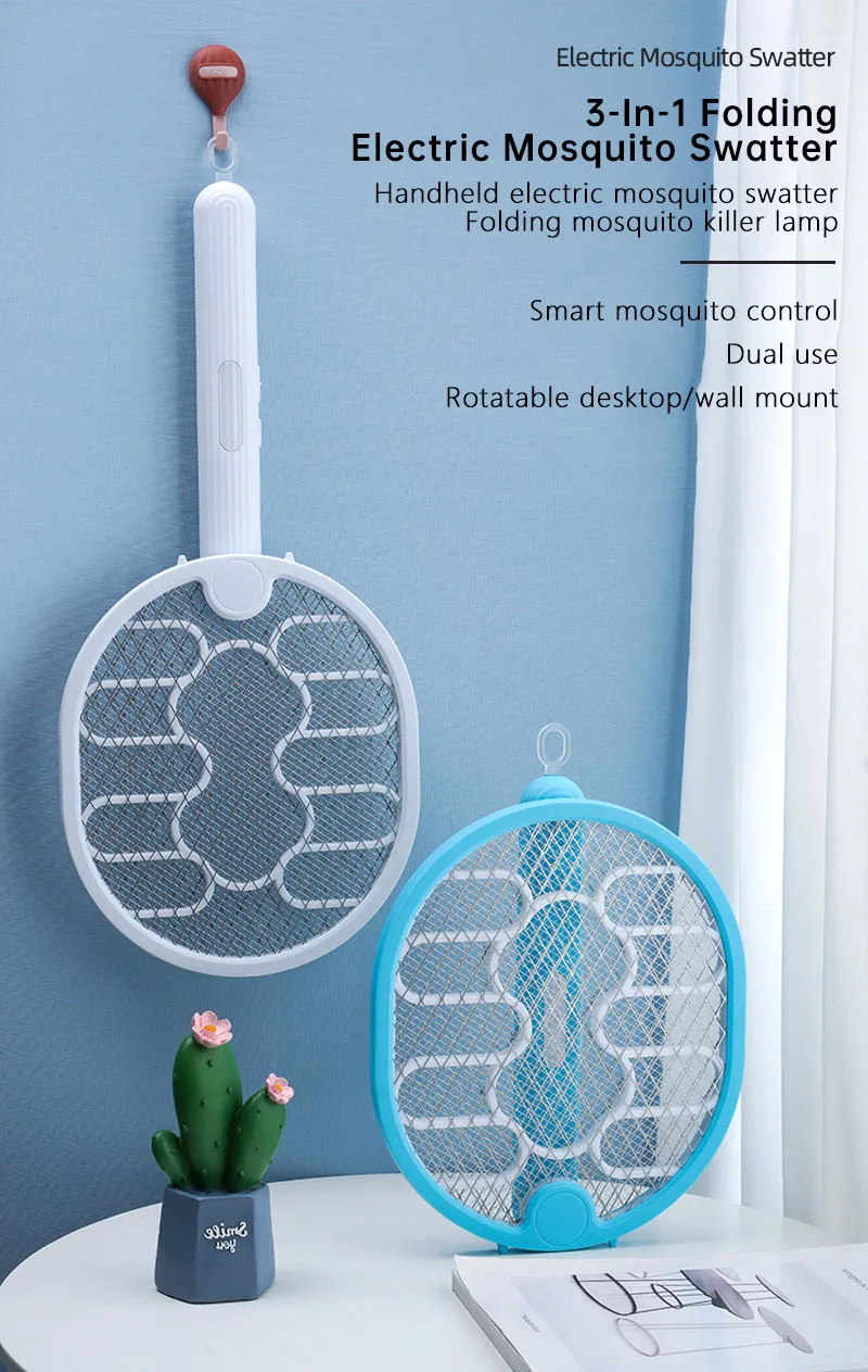 AGSIVO 3 In 1 3000V Cordless Rechargeable Electric Mosquito Bug Zapper Foldable Handheld Mosquito Killing Lamp