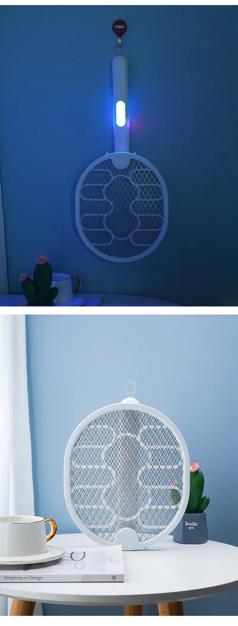 AGSIVO 3 In 1 3000V Cordless Rechargeable Electric Mosquito Bug Zapper Foldable Handheld Mosquito Killing Lamp