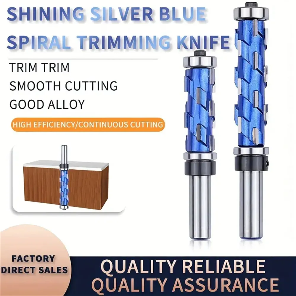 High-Grade Carbide Flush Trim Router Bit with 1/2 Round Shank Double Bearing Design for Woodworking Projects Ideal for Precision Trimming & Template Work