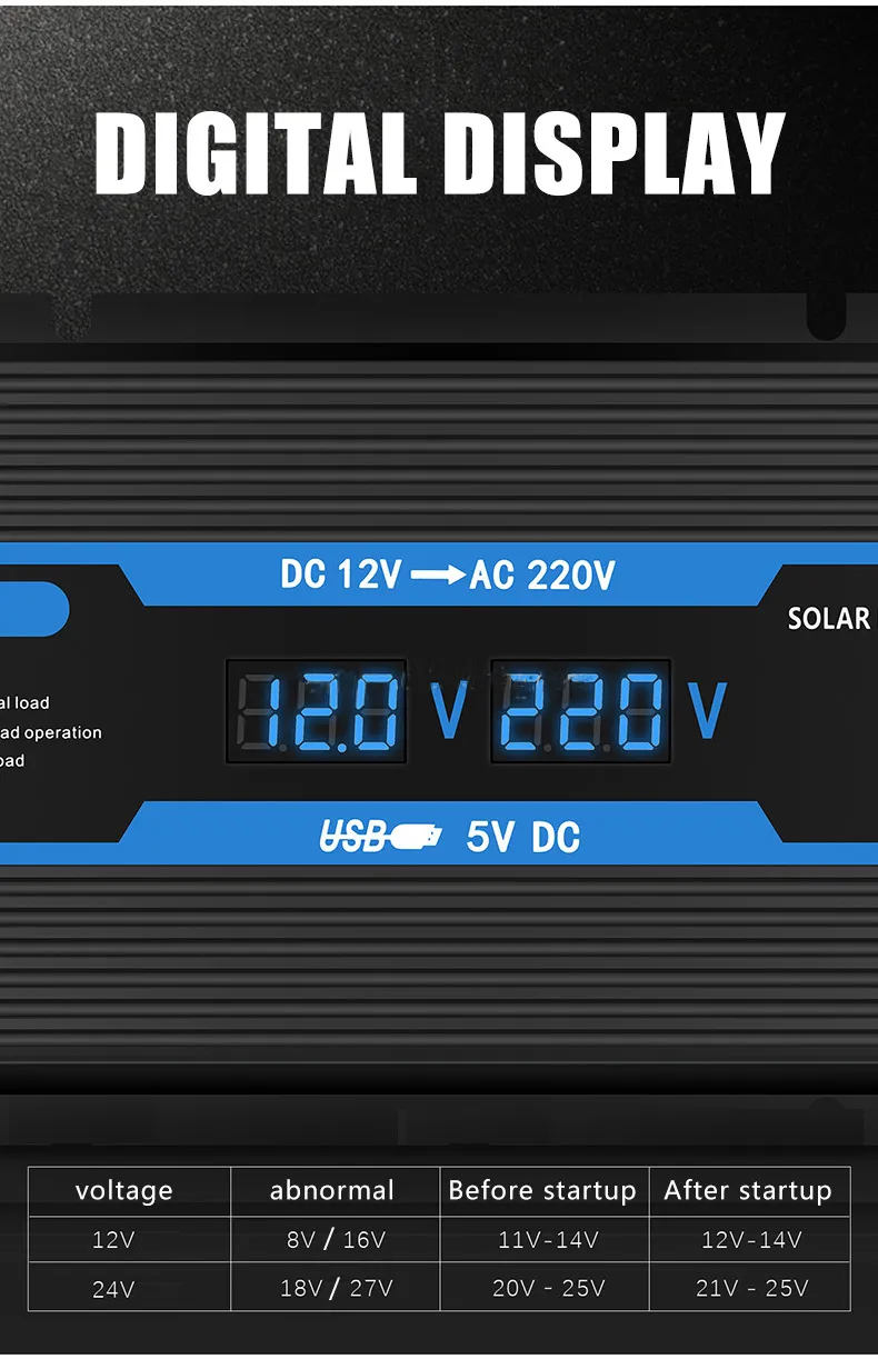350W Modified Sine Wave Inverter 12V DC To 220V DC Solar Power Inverter With Dual Digital Display