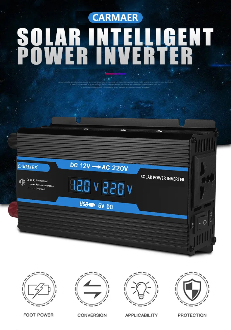 350W Modified Sine Wave Inverter 12V DC To 220V DC Solar Power Inverter With Dual Digital Display