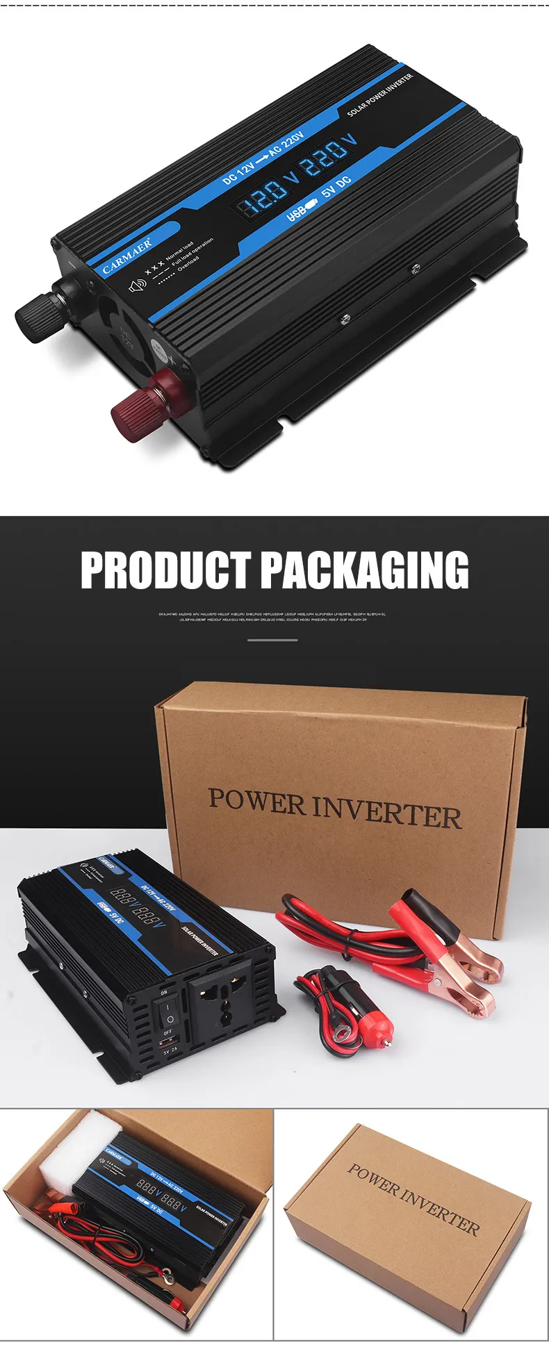 350W Modified Sine Wave Inverter 12V DC To 220V DC Solar Power Inverter With Dual Digital Display