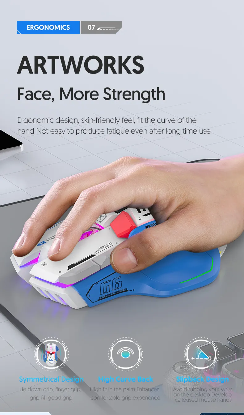 HXSJ G6 Wireless Gaming Mouse 10 Keys 11 RGB 1200-4000DPI Tri-mode Gamer Mouse for PC Laptop Computer